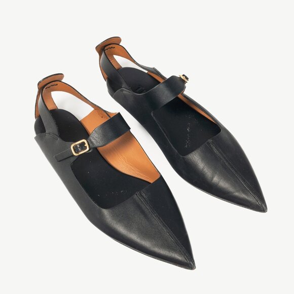 Tibi Rudolph Black Leather Cut-Out Mary-Jane Pointed-Toe Flats - Picture 1 of 10